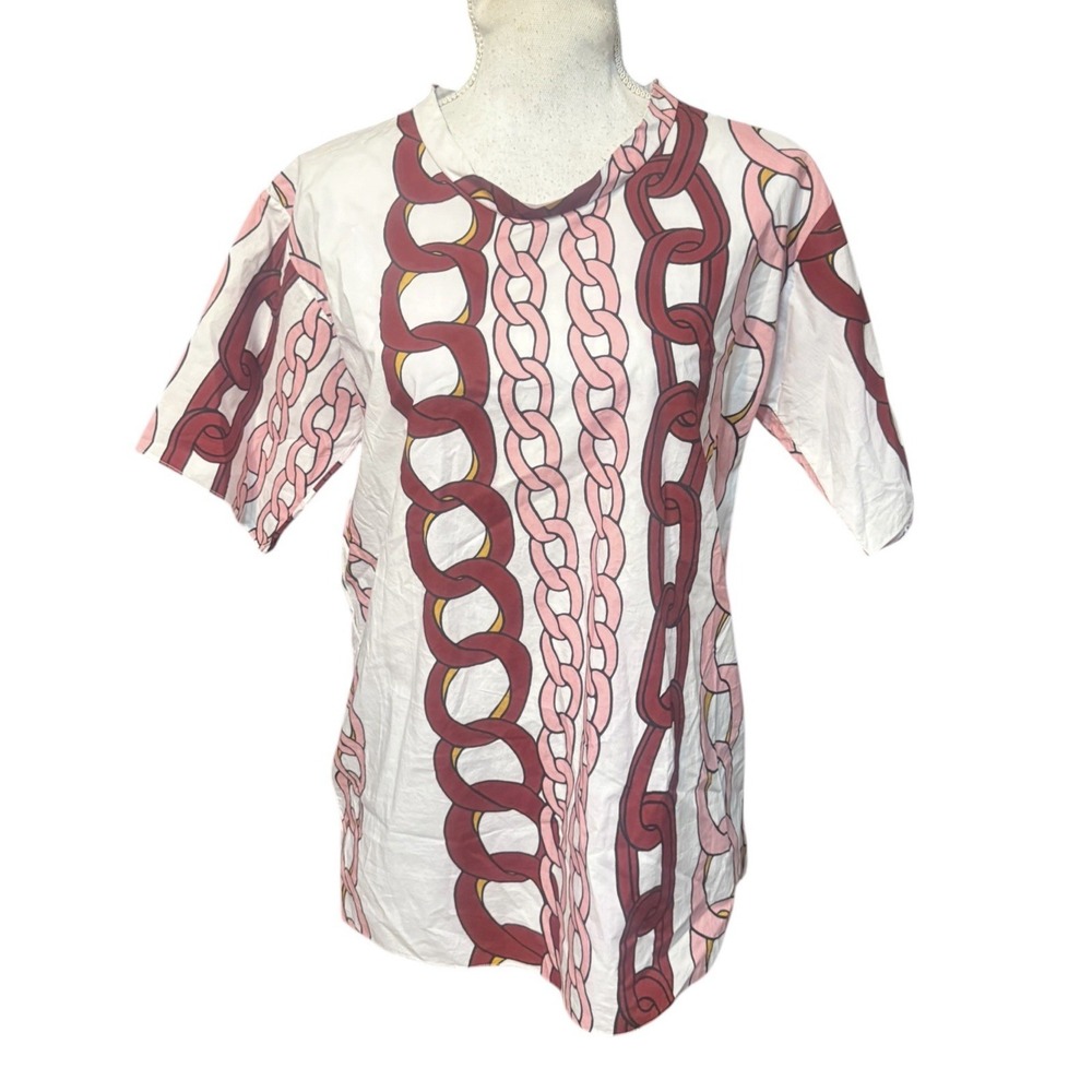 MARNI Chain Print Short Sleeve Cut and Sew Top, Size 42, Multicolor Women USED